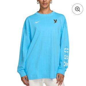 Team USA Nike Women's Essential Long Sleeve T-Shirt - Aqua NWT Loose Fit Cotton